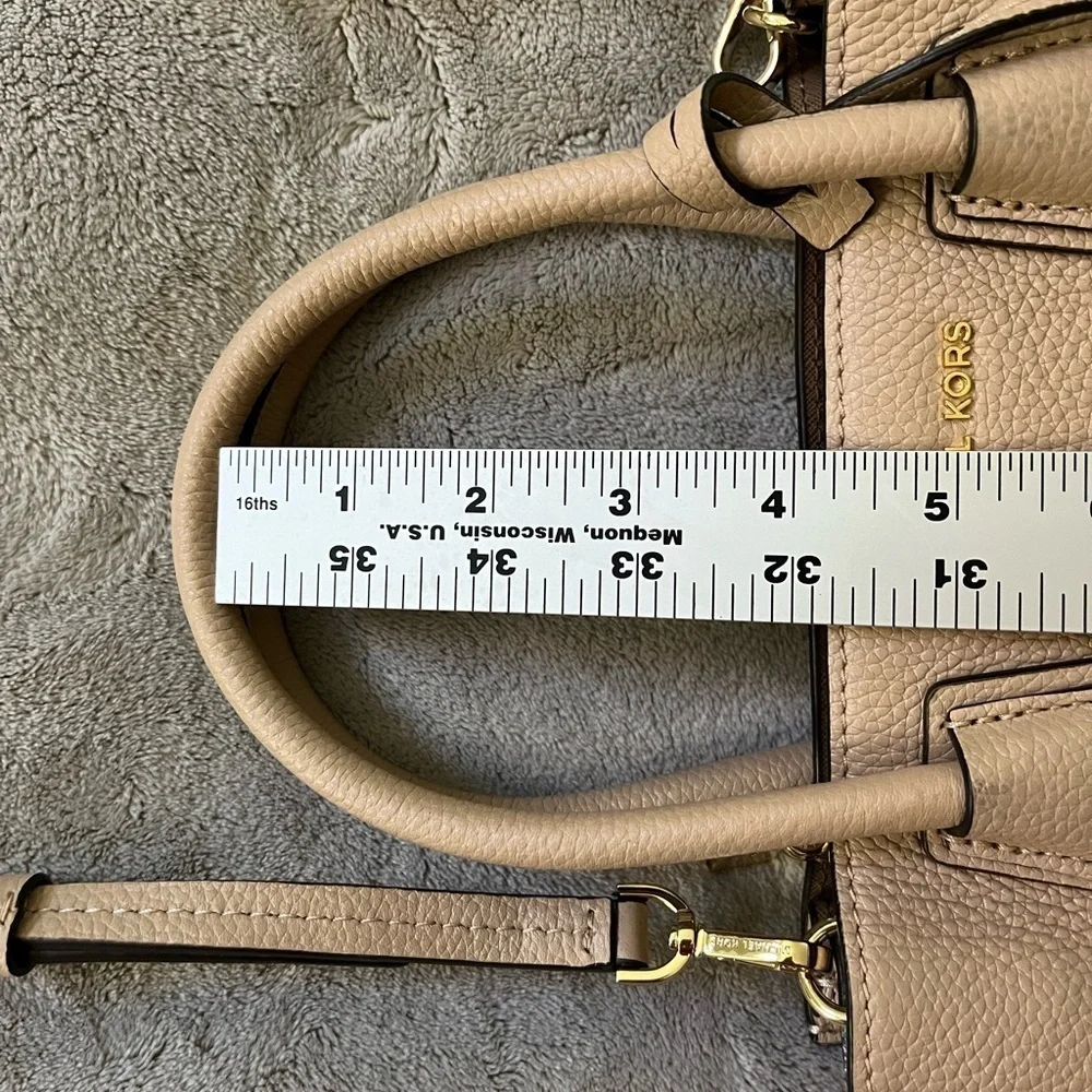 Michael Kors Mercer Beige Leather Handbag Small Satchel Crossbody Minimalist